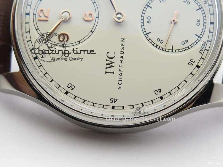 MIROTIME 0511 Sustainable Portuguese IW5444 SS White Dial RG Numbers On Brown Leather Strap A 7256